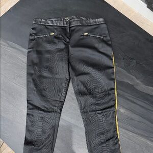 Maje Black Faux-Leather Snake-Embossed Skinny Pants with Gold Detail